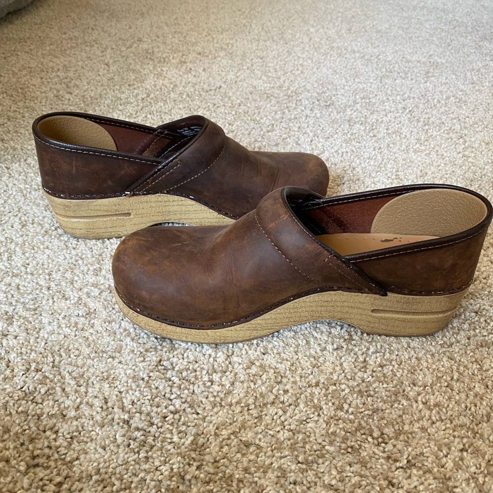 Brown leather Dansko clogs